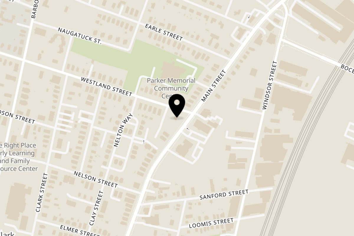 Map showing the location of Kinder Pizza and Ranch House on 2543 Main St in Hartford